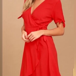 Lulus My Philosophy Red Wrap Dress Sz M